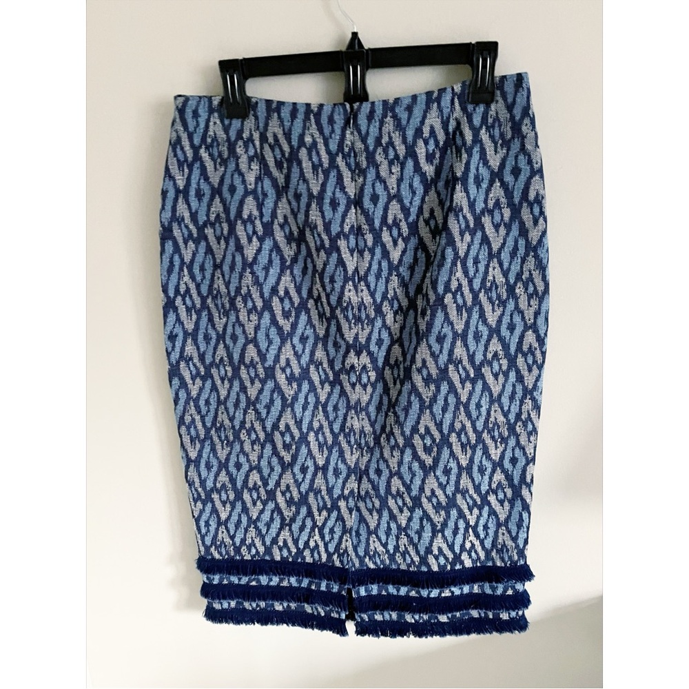 Ann Mashburn NWT blue print pencil skirt with fringe accents sz 10